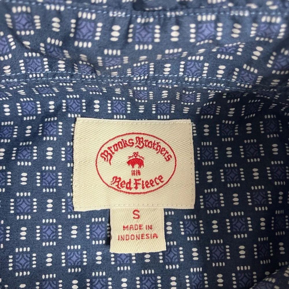Brooks Brothers Red Fleece Shirt Men S Blue Geometric All Over Print Long Sleeve - Picture 4 of 13